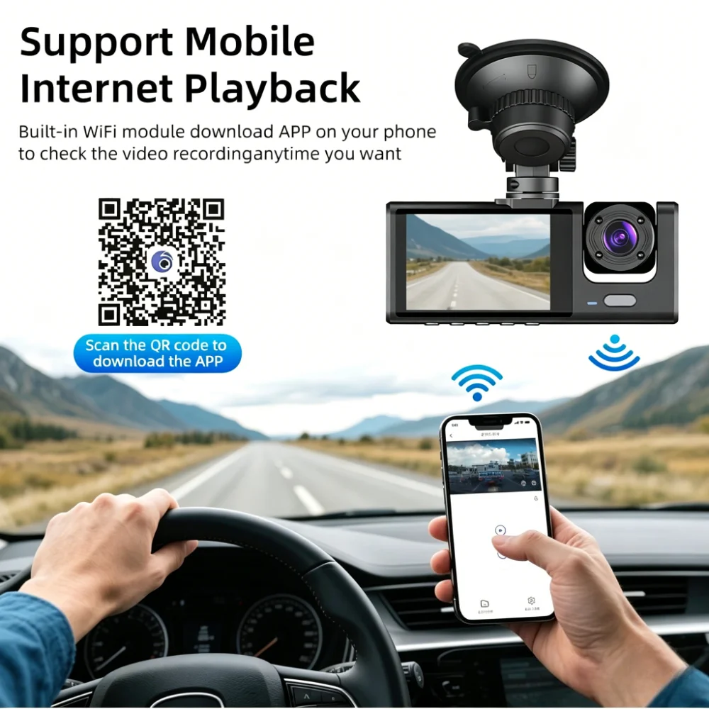 Dash Cam for Cars 1080P Dual Camera, Front & Inside & Rear, Car Camera with IR Night Vision, Loop Recording, Wide Angle Car DVR - 3