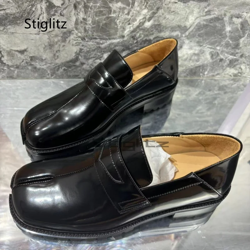 Tabi Split Toe Loafers for Men Black Fashion Thick Sole Novelty Designer Handmade Men's Genuine Leather Shoes Business Shoes 3