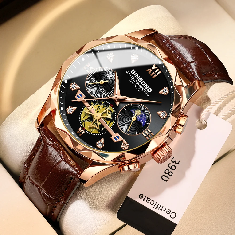 

Men's Multifunctional Quartz Watch Diamond Trend Leather Watch Chronograph Casual Business Clock Male Relogio Masculino