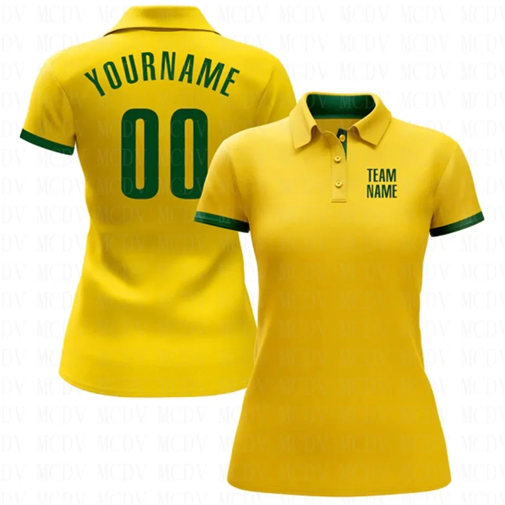 

Custom Yellow Green Performance Golf Polo Shirt 3D Printed Women's Golf Polo Oversized Shirt Summer Sports Tops