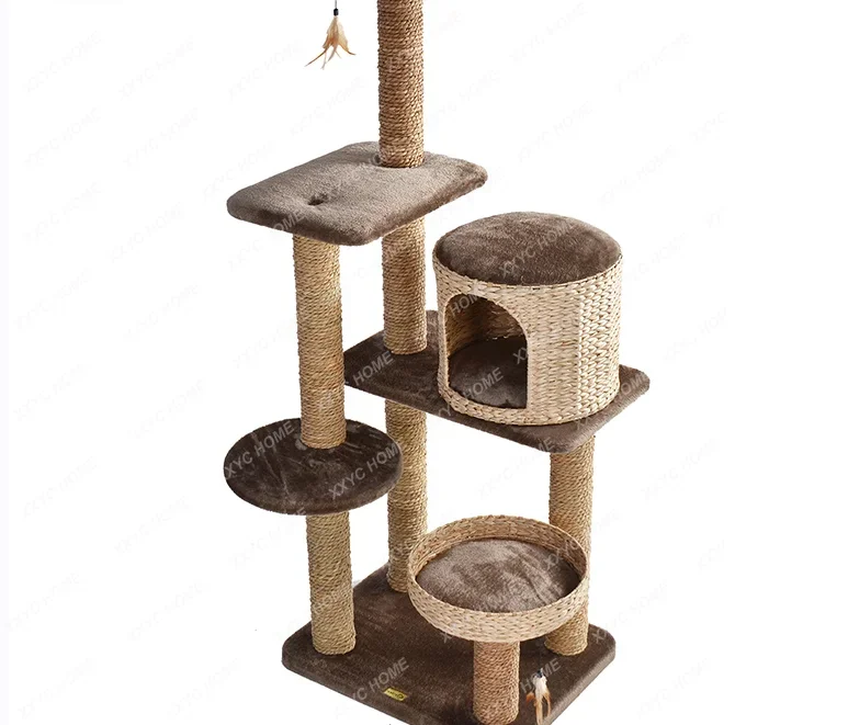 Kerry Rattan Cat Climbing FrameJumping Platform Cat Nest Luxury Tree Large Banana Leaf Woven Scratch Board Cattail