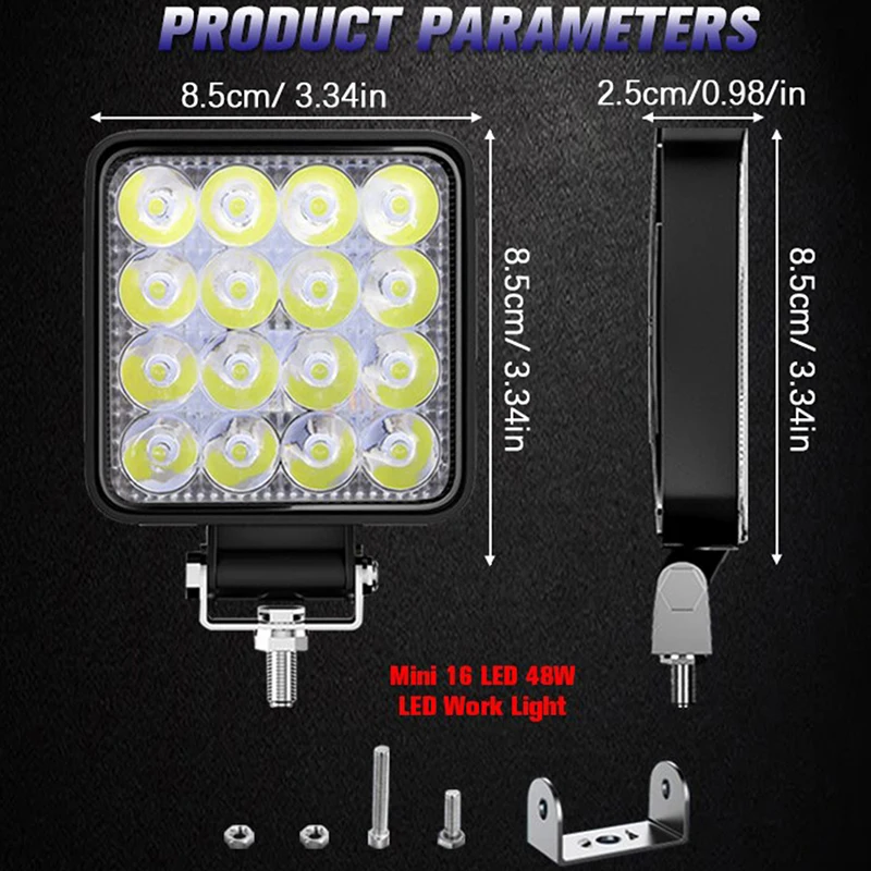 Feu de travail 16 LEDS 48W Carré 12V-24V