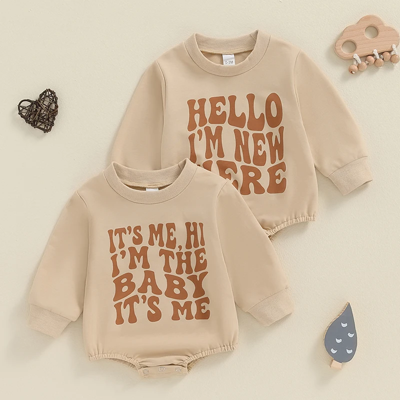 

2024-05-16 Lioraitiin Baby Sweatshirt Romper Classic Letter Print Long Sleeve Round Neck Bodysuit Newborn Playsuit