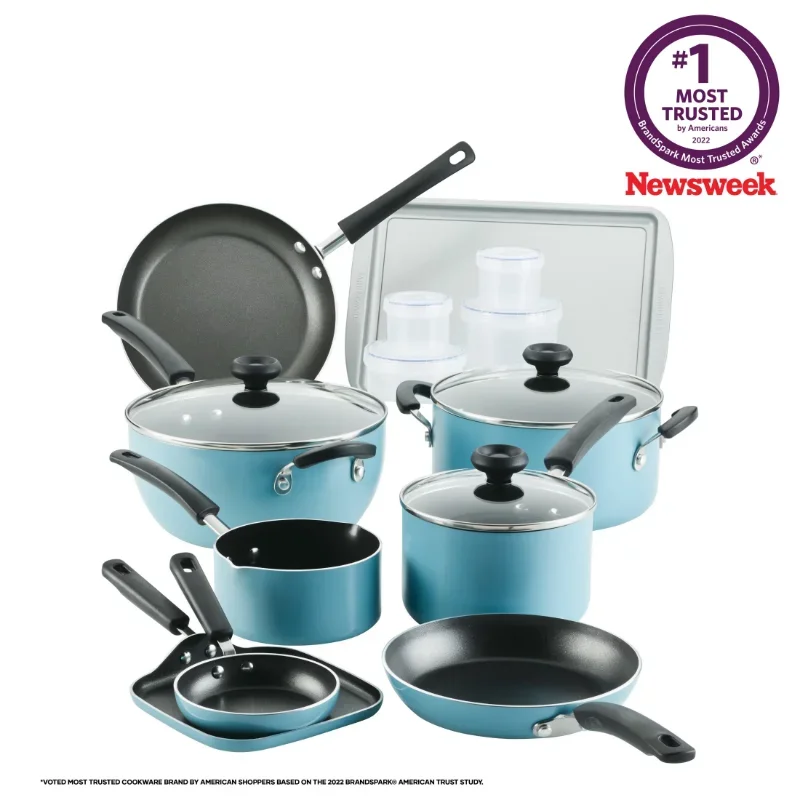 

Farberware Easy Clean 20 Piece Aluminum Nonstick Cooking Pots and Pans Set Aqua Cookware Set US