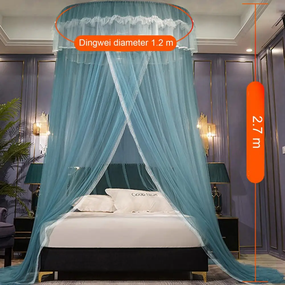 Breathable Hanging Mosquito Net Top Hook Lace Bed Canopy Encrypted Mesh Round Dome Court Style Crib Canopy Bedroom Decoration images - 6