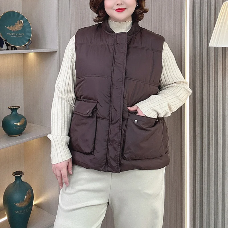 Plus Size Women Parka Winter Warm Casual Fashion Baseball Collar Sleeveless Vest Cotton-padded Jacket 8802