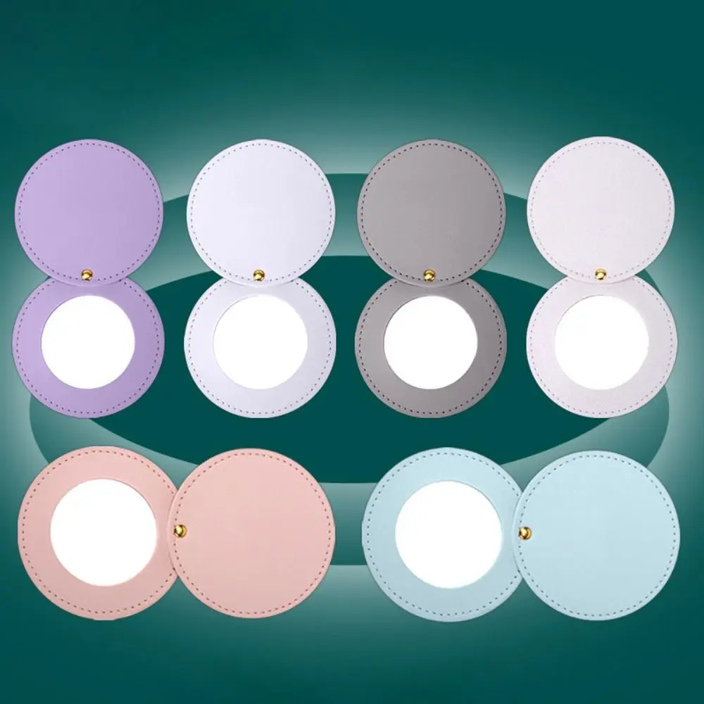 Creative Round Leather Rotating Mirror 360 Degree Rotation Round Beauty Mirror No Deformation Folding Pocket Woman