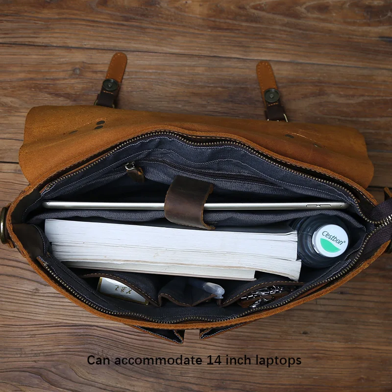 Retro Leather Men's Handbag Top Layer Leather Horizontal Computer Bag Crazy Horse Leather Men Casual Shoulder Messenger Bag NZPJ