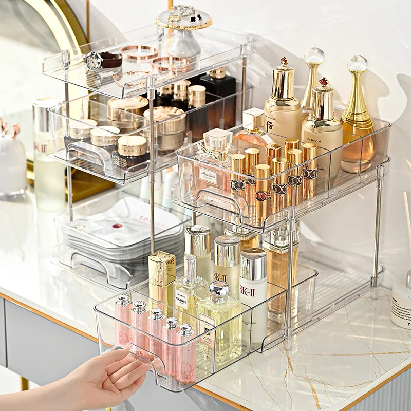 Makeup Rack Organizer Folding-Makeup-Organizer-Transparent-PET-Storage-Rack-Desktop-Cosmetic ...