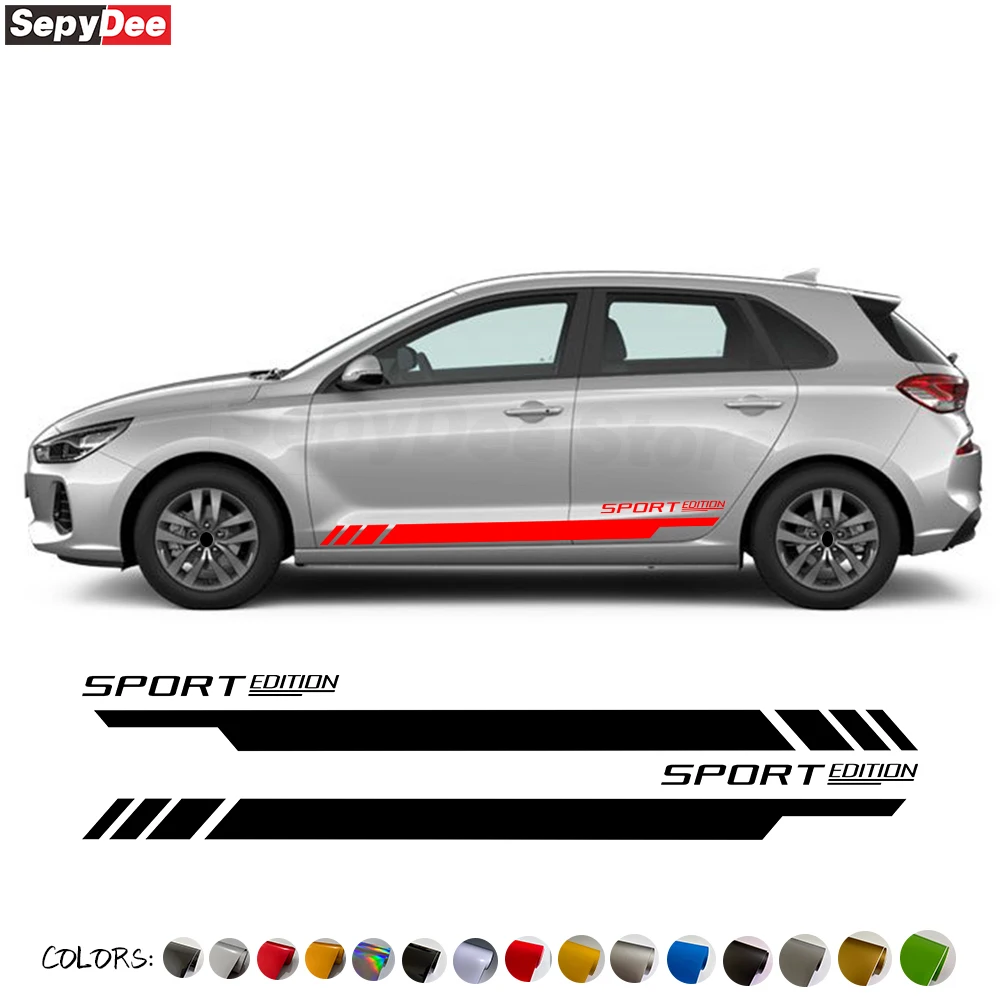 

2 Pcs Sport Edition Car Side Stirpes Skirt Sticker Graphics Decals For Hyundai i30 i30 N Line 1.4 1.6 CRDI TURBO Accessories