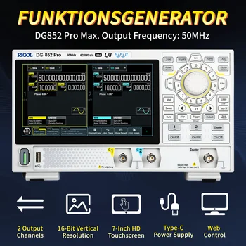 Rigol DG800 Pro ฟังก์ชั่น/เครื่องกำเนิดคลื่นแบบกำหนดเอง, แบบพกพา, ความถี่เอาต์พุตสูงสุด25MHz, Oscilloscope 625msa/S, พลิกกลับ16บิต 1