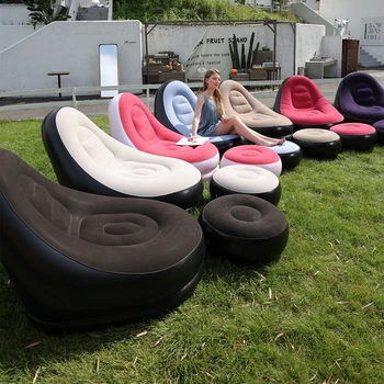 Lazy Couch Sofas Inflatable Chair Foldable Recliner Outdoor Sofa Bed Footstool Portable Folding Air Bed Lunch Lounge Chair Set 1
