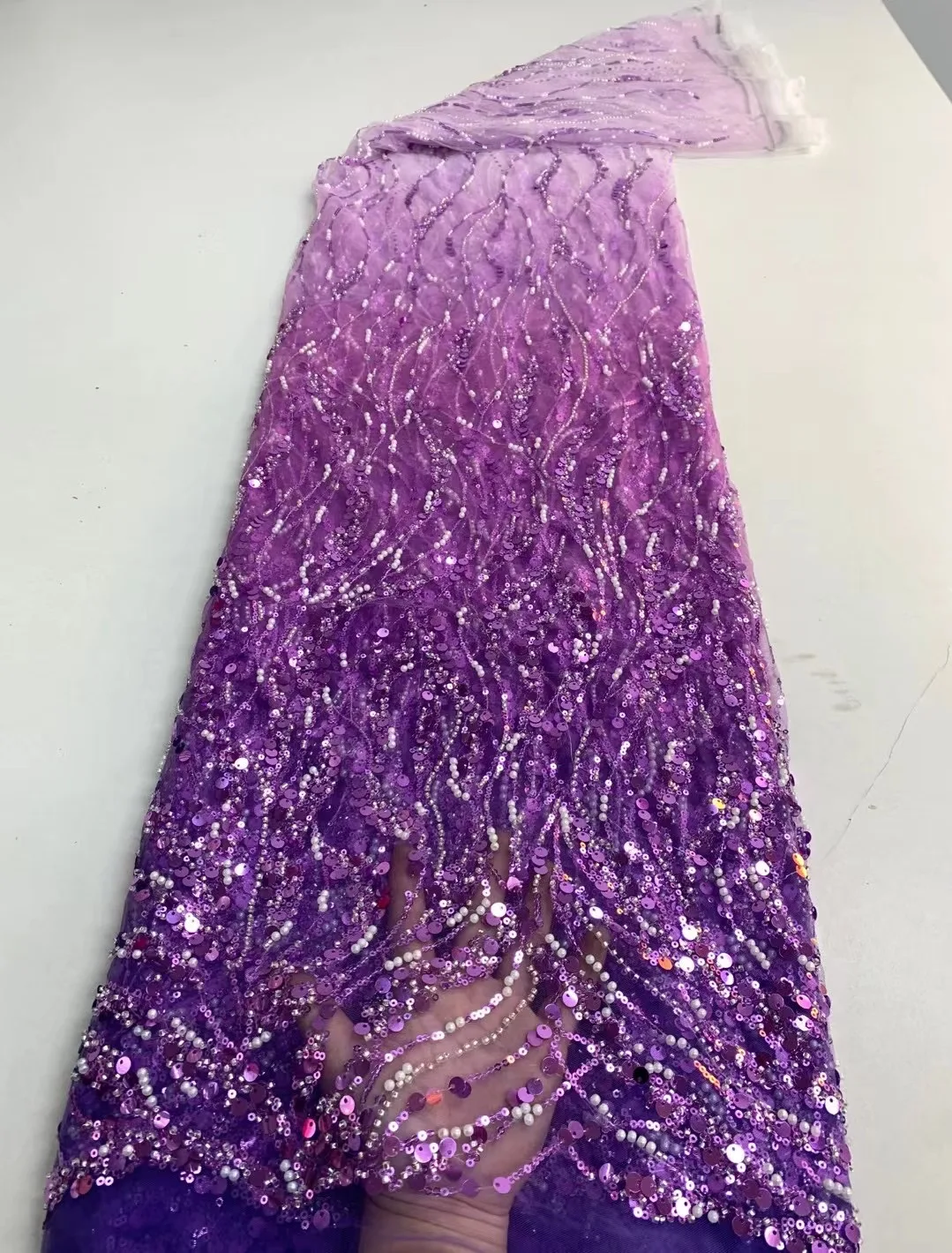 Latest Luxury Sequins Tulle Lace African Handmade Beaded Lace French 2022 High Quality Fabric Nigeria Bride Wedding Dress Sew