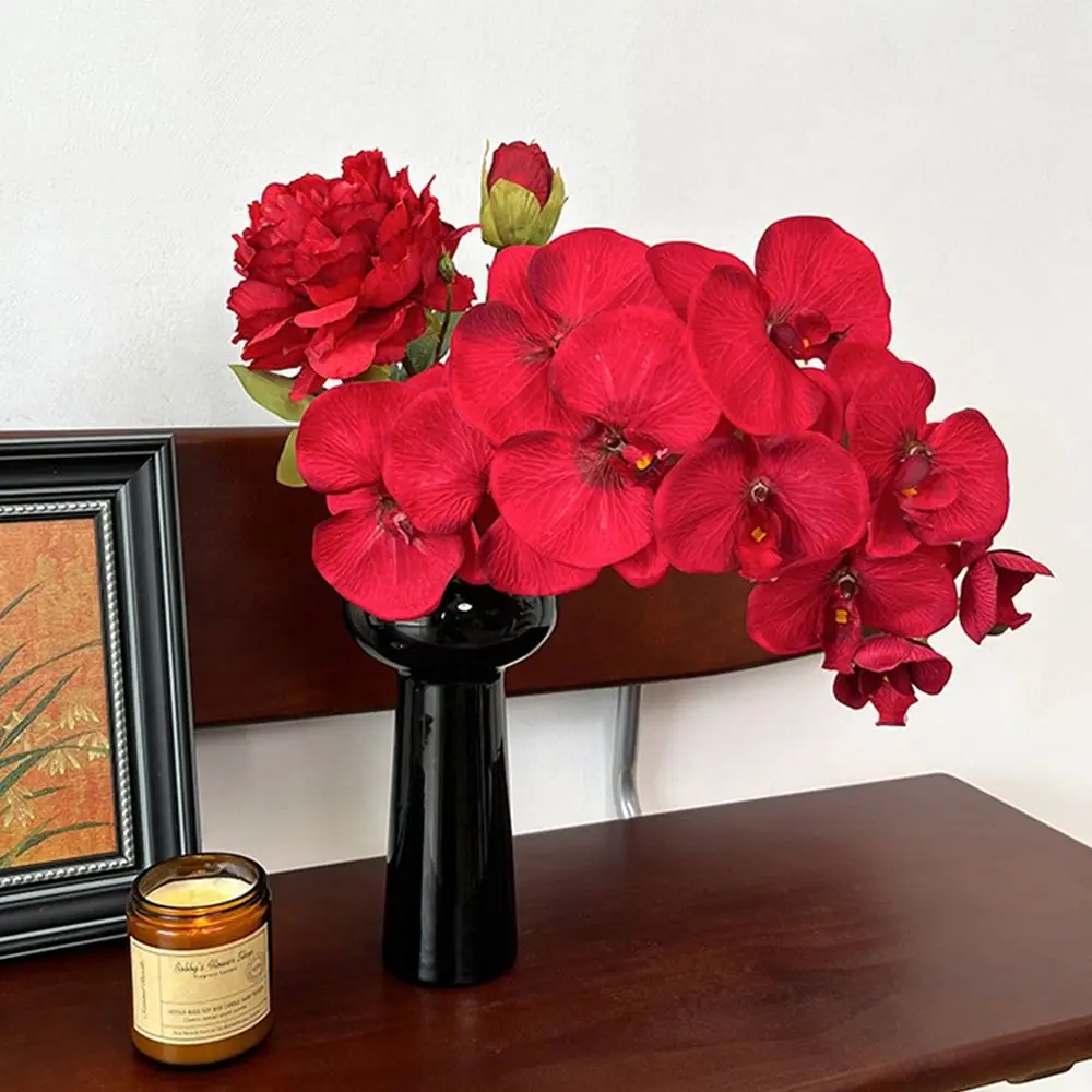 10 Köpfe Künstliche Schmetterlingsorchidee, echt anfühlend, mehrfarbig, gefälschte Phalaenopsis, 98 cm, mit Eisendraht-Innenfutter, Simulationsblume – Detail 8
