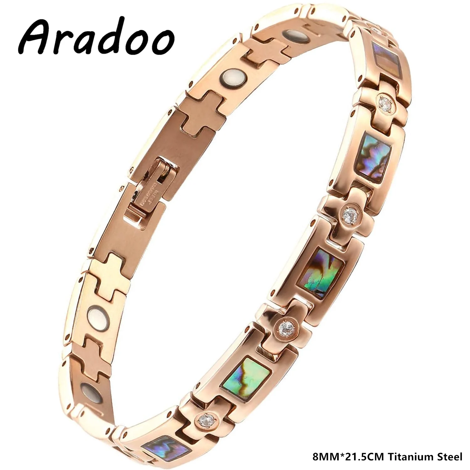 ARADOO 316L Edelstahl Armband für Frauen mit Abalone Muschel Kristall Titan Stahl Magnetarmband Schmuck Geschenke – Detail 1