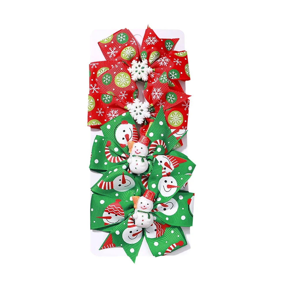 4Pcs 소녀 크리스마스 머리 활 클립 세트 사랑스러운 새해 파티 선물 DIY 머리핀 머리 장식 어린이 헤어 액세서리