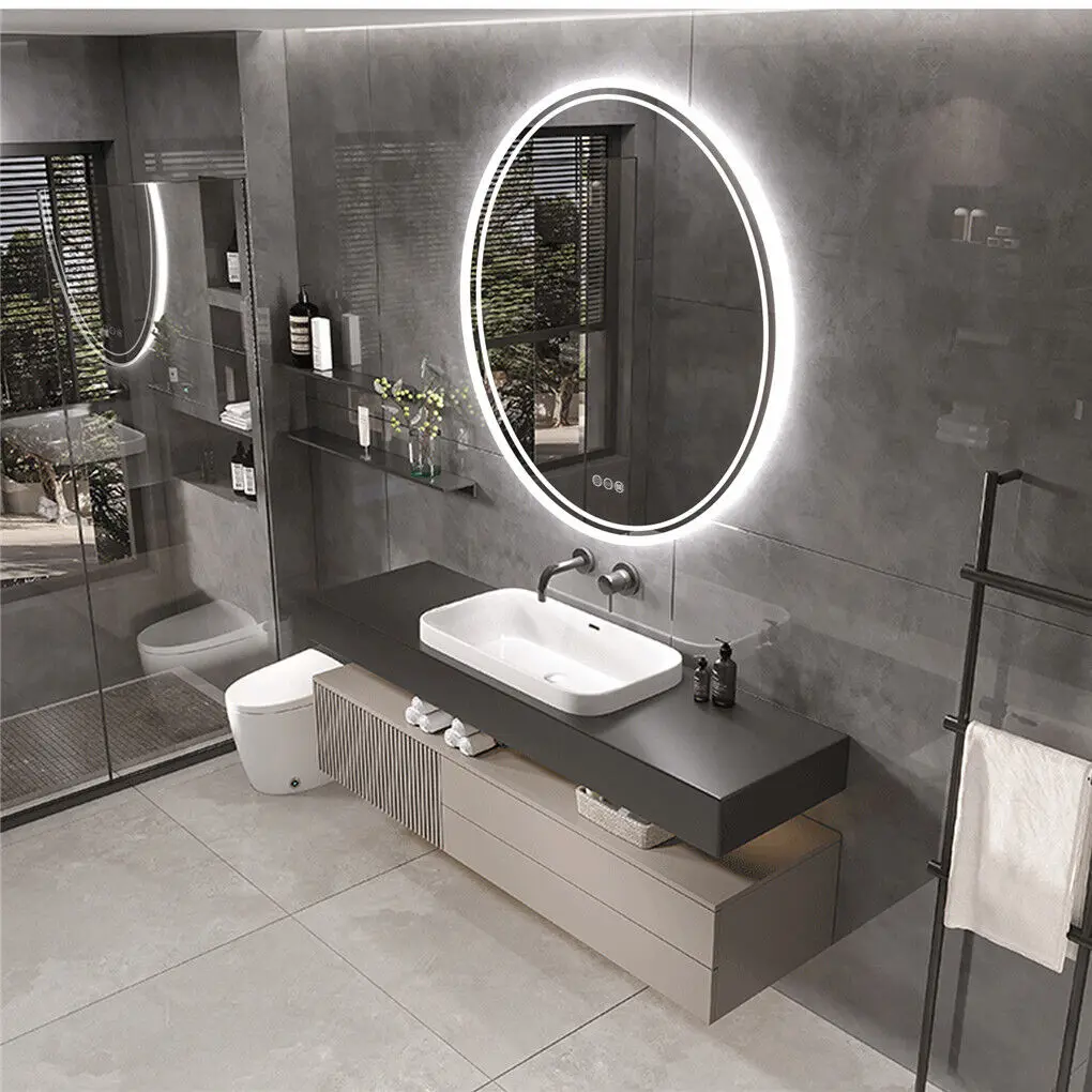 Smart Illuminate Large Round Mirror for Bathroom Touch Screen Dimmable Anti-fog Bathroom LED Light Mirror