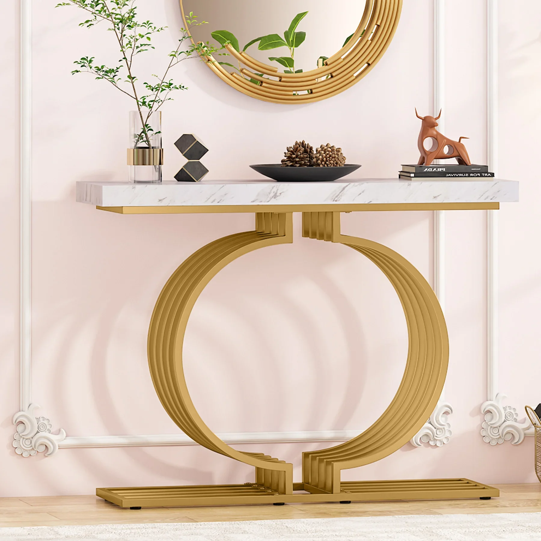 Tribesigns Modern Console Table with Gold Base，40 inch Geometric Entryway Sofa Table Narrow Long