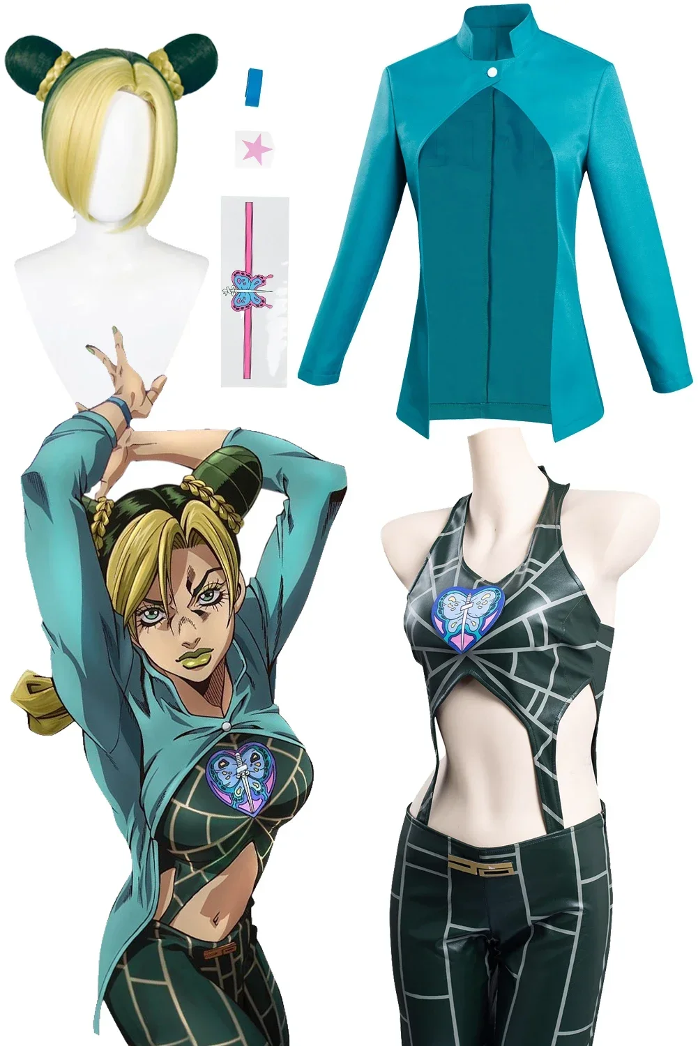 

Anime JoJo's Bizarre Adventure Stone Ocean Jolyne Cujoh Cosplay Wig Jacket Women Costume Woman Halloween Carnival Cloth Disguise