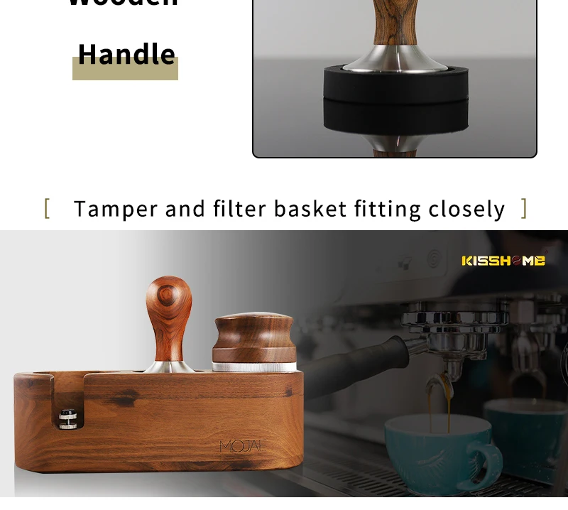58mm 58,35mm 58,5mm Holzgriff Kaffee manipulieren Espresso pulver Hammer Edelstahl Kaffee werkzeuge Barista für 58mm Sieb träger – Detail 13