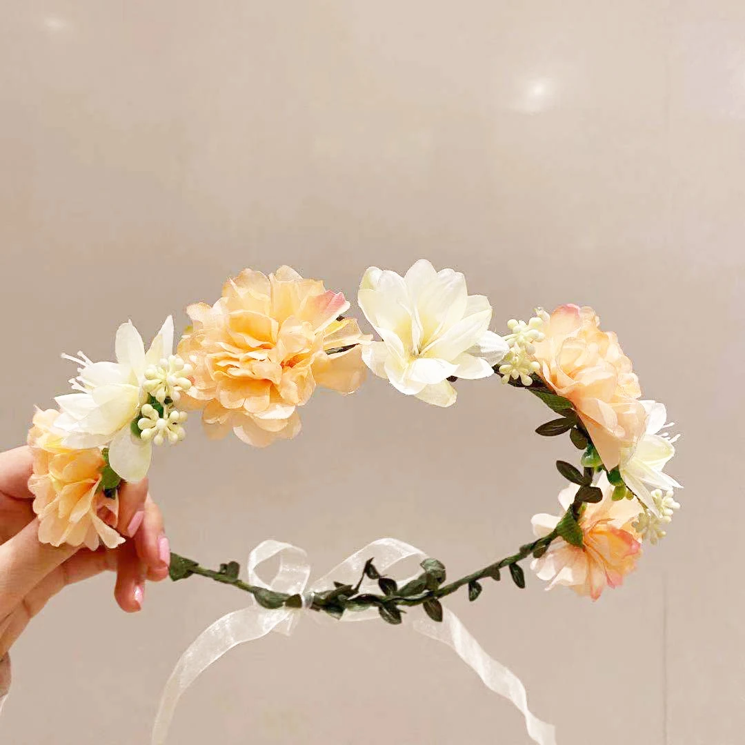 New Fashion Flower Crown Bride Wedding Hair Accessories Gorgeous Flower Headbands Braided Hair Ornament For Women Girl Wreath