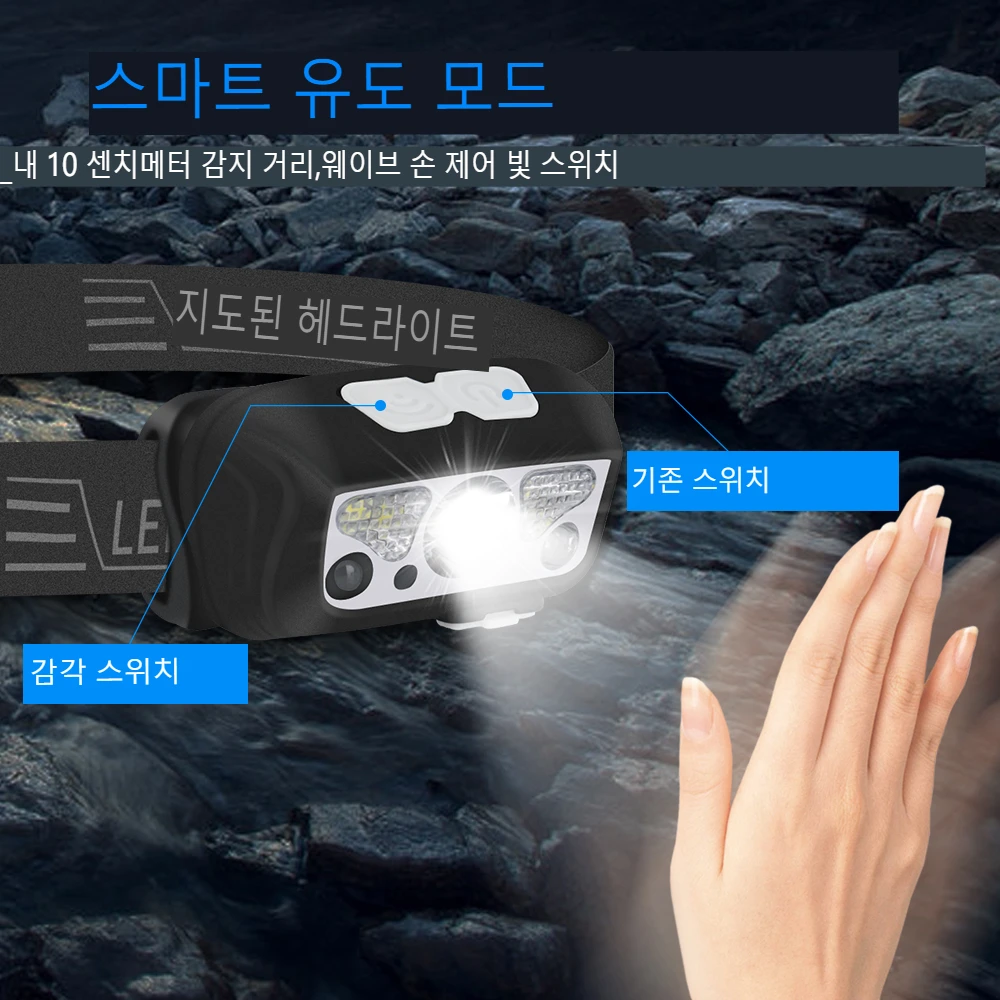 BORUiT B12 미니 센서 작업 LED 헤드라이트, USB 충전식 헤드램프, 5 가지 조명 모드 헤드 손전등, 방수 낚시 랜턴