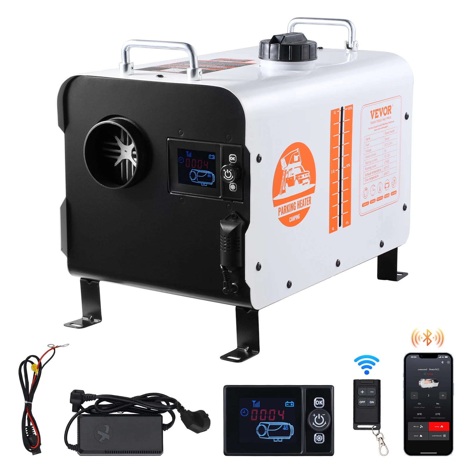 SucceBuy 8KW Diesel Heater 12V/24V All in One Diesel Air Heater with Bluetooth Display Screen&CO Alarm Fit for Vehicle Outdoor