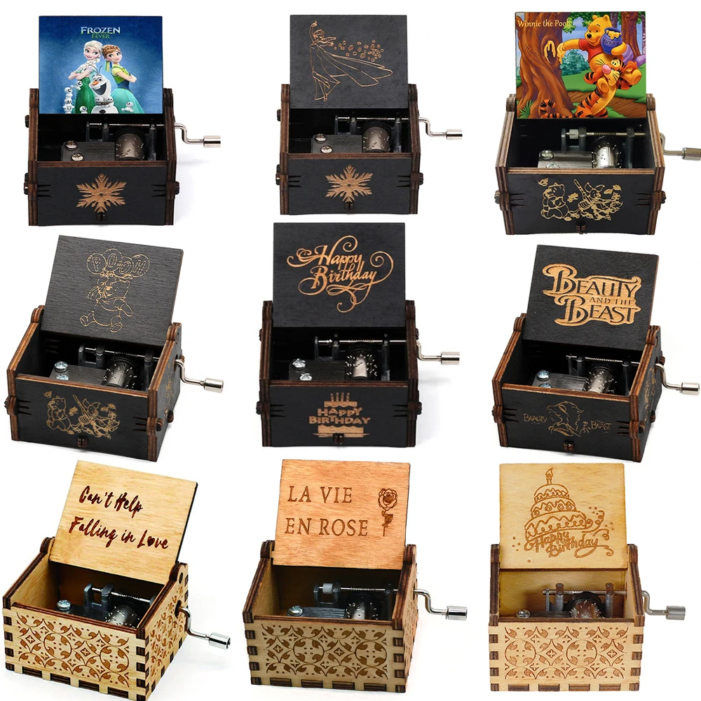 Wooden Music Box Frozen Beauty and Beast Hand Cranked Home Decoration Carved Musical Box Valentine's Day Birthday Gift Disney