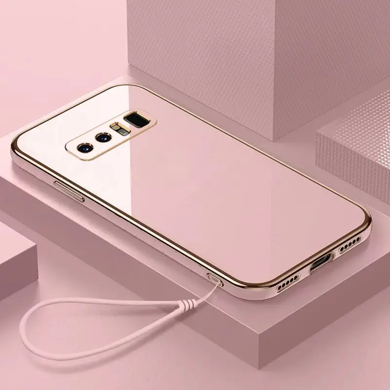 삼성 Note8 케이스 갤럭시 Note8 럭셔리 스퀘어 도금 전화 케이스 SM-N950F 충격 방지 소프트 TPU 실리콘 뒷면 커버 Fundas