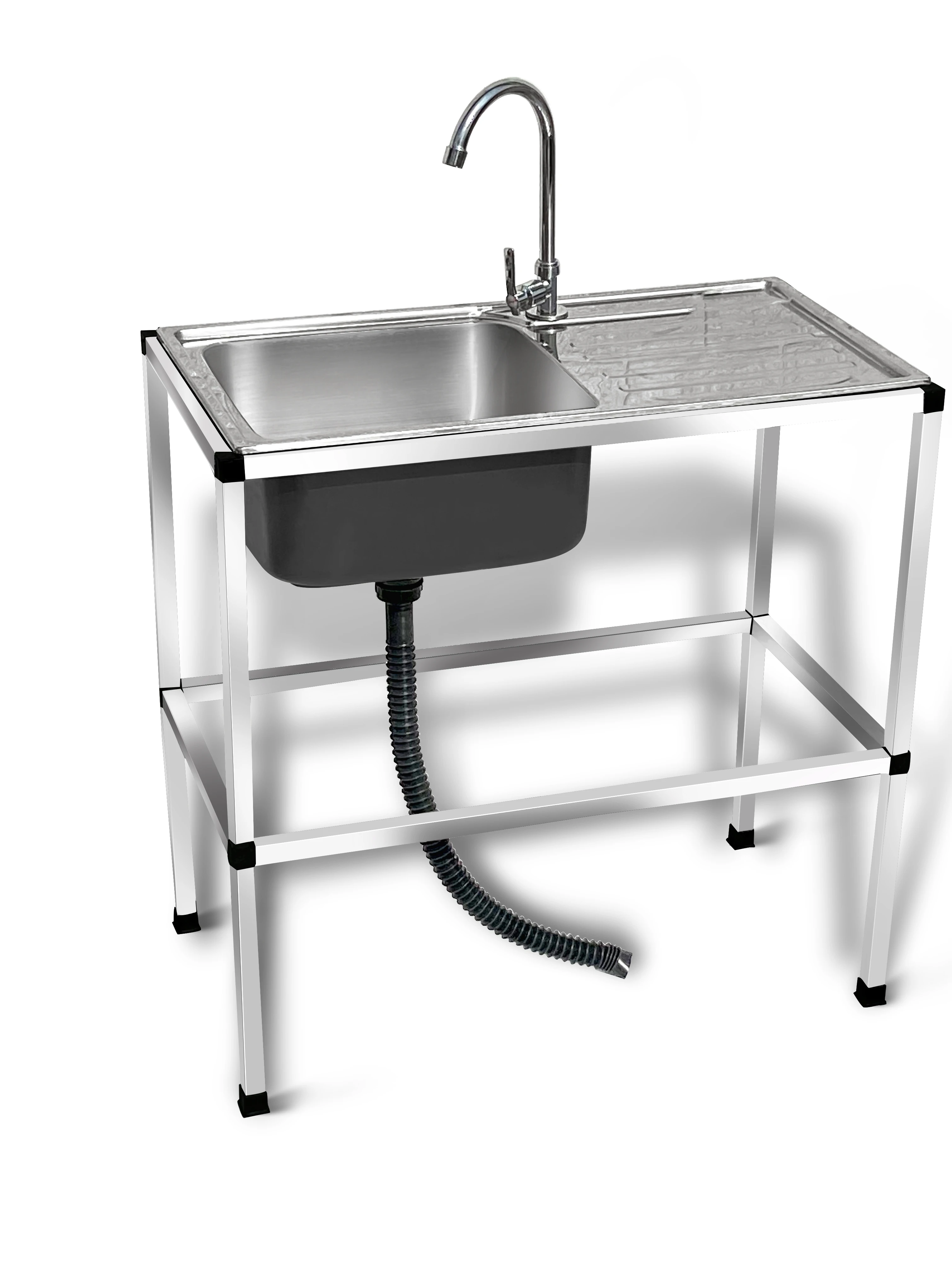 Kitchen Thickened Stainless Steel Sink Single Sink with Bracket Dishwashing Washing Basin Large Single Basin withShelf