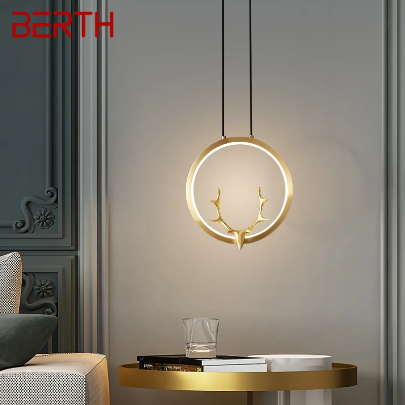 

BERTH Contemporary Copper Pendant Lighting LED 3 Colors Brass Gold Hanging Lamp Luxurious Creative Decor for Home Bedroom