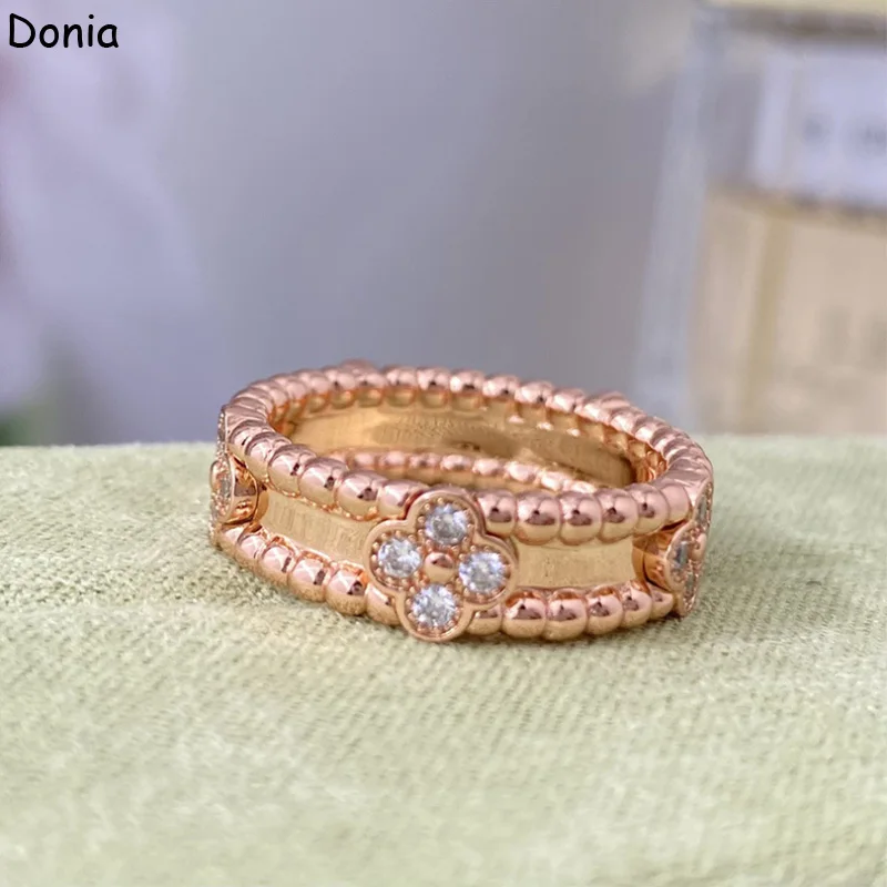 

Donia jewelry European and American fashion four-leaf flower copper micro-inlaid zircon ring flower ring luxury ring