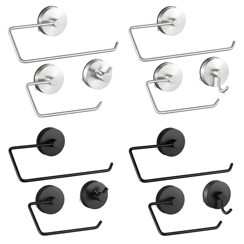 Toilet Accessories Vacuum Suction Cup Robe Hook Towel Rail Rack Roll Paper Holder Reusable Bathroom Hardware Holder Black Silver