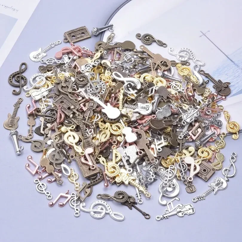 music instrument charms 50Pcs/Lot Vintage Random Diy Bulk Violin Guitar Musical Note Charms Mixed Hip Hop Music Instruments Microphone Pendant Jewelry