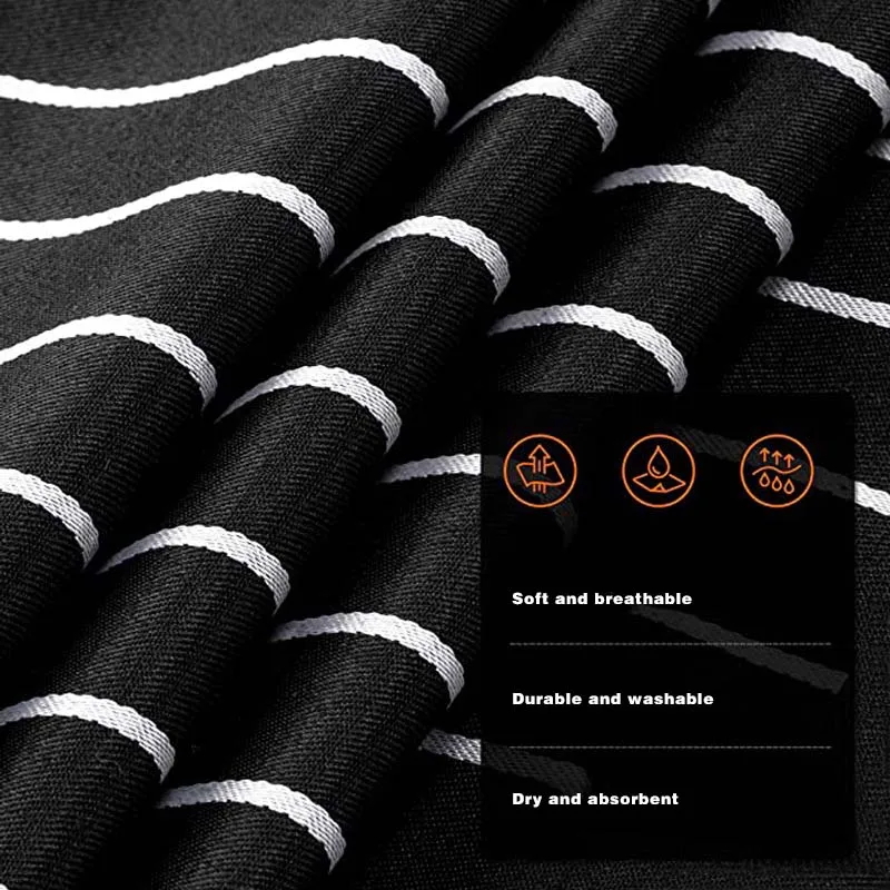 Weiß schwarz gestreifte Küche Restaurant Garten Cafe Arbeits kleidung Hausarbeit Zubehör 2 Taschen verstellbare Hals Kleiderbügel Schürze – Detail 6