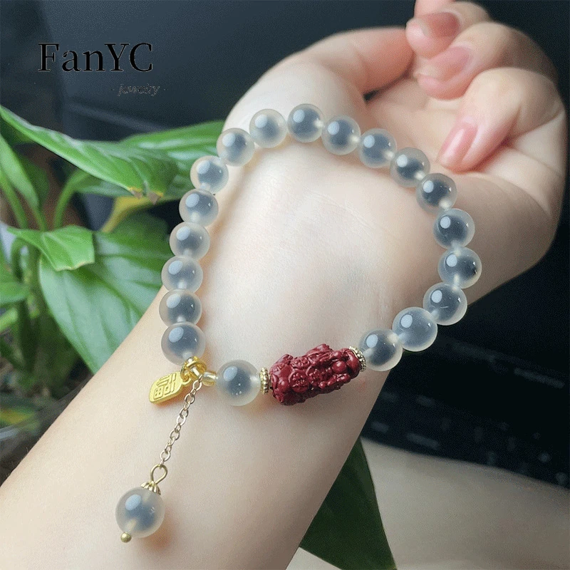 천연 스위트 하트 마노 팔찌, 블루 크리스탈 비즈 국가 스타일, 남녀공용 럭셔리 매력 옥 쥬얼리, 명절 선물