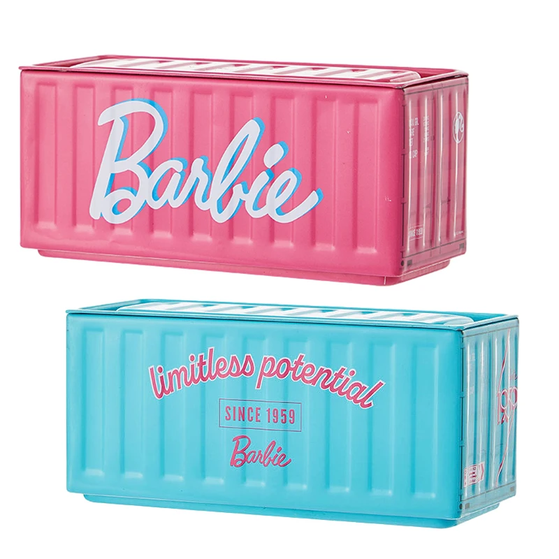 

New Barbie Kawaii Iron Container with Cover Anime Cartoon Desktop Jewelry Sundries Empty Storage Box Ornaments Accessories Gifts