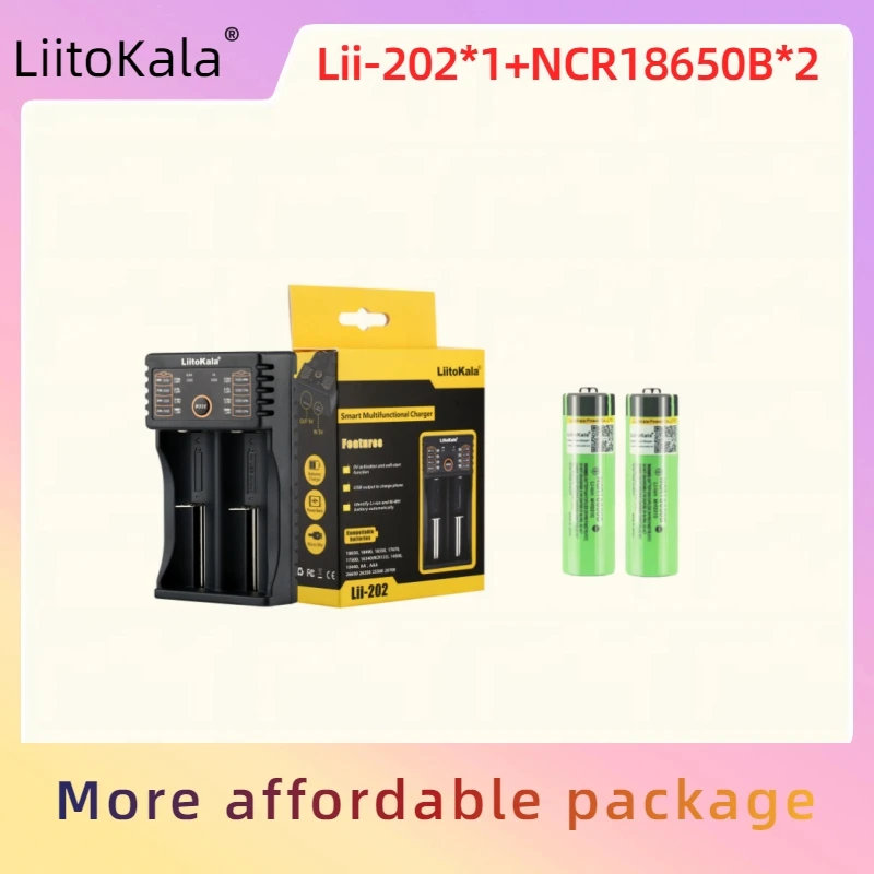 Liitokala Lii-202 Usb 18650/26650 Smart Charger + 2Pcs Ncr18650B 3.7V 3400Mah 18650 Batteria Ricaricabile Al Litio Per Torcia Elettrica