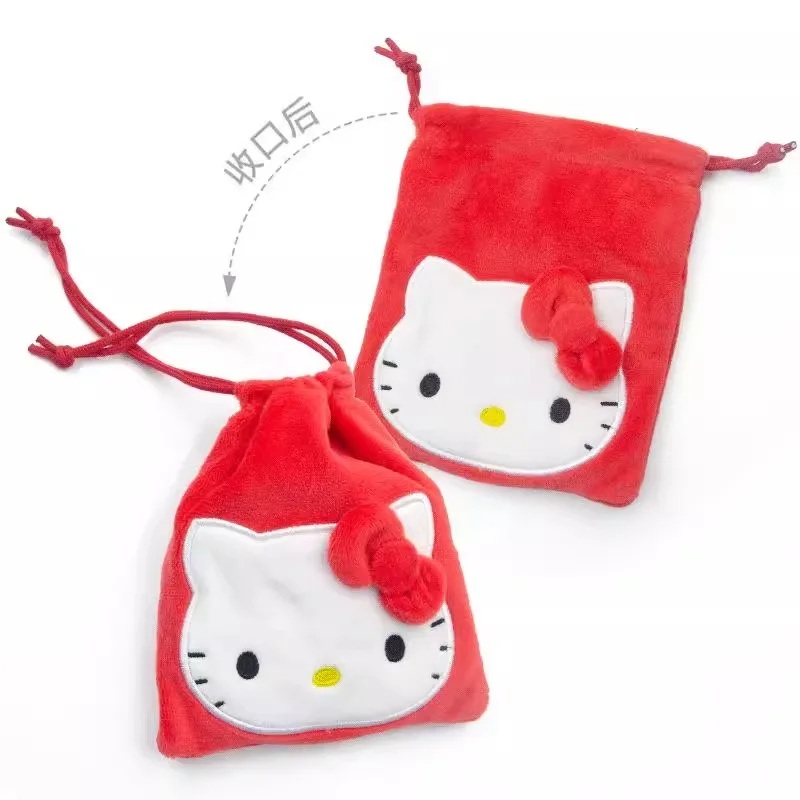 Sanrio Hello Kitty Kuromi Melody Plush Stuffed Toy Drawstring Cartoon Bag Coin Change Purse