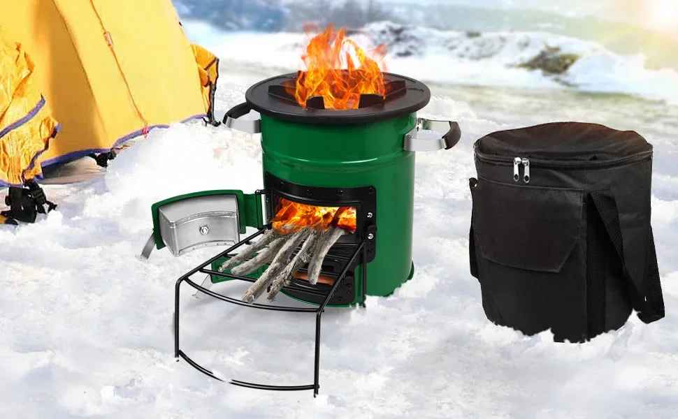 Portable Tent Stove Outdoor Hiking Wooden Burned Quick Release Backpacking Titanium Color Tent Stove Camping Hiking Tools