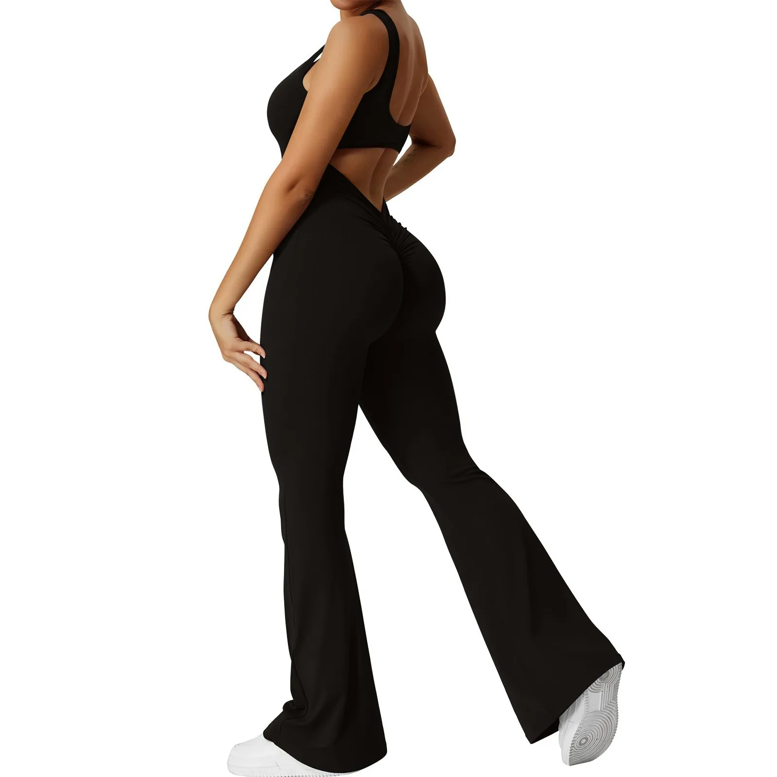 

Women's Slim Fit Jumpsuits Solid Sexy Backless Tight Fitting Elastic Sports Sleeveless Jumpsuits Daily Yoga Bootcut Jumpsuits