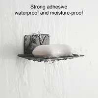 Soap Dish Shower Waterfall Black Stainless Steel Soap Tray Self Adhesive Bar Soap Holder with Drain for Shower Bathroom Kitchen 2