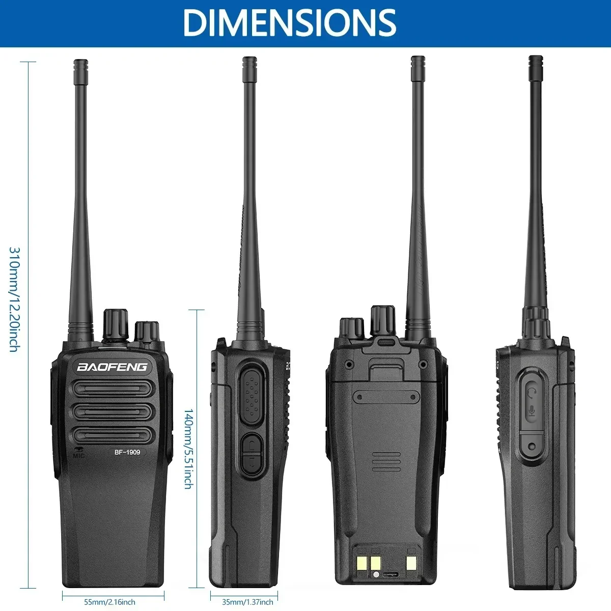 Baofeng Official Store BF-1909 10W High Power Walkie Talkie Long Range Two Way Radio Type C Charging Transmitter Upgrade 4