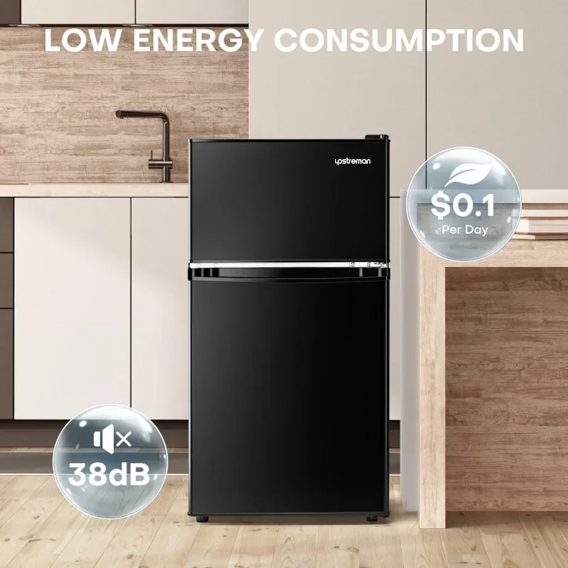 Qwupstreman 3.1 cu. ft mini fridge with freezer,double door mini fridge,adjustable thermostat,energy saving,mini fridge for of 5