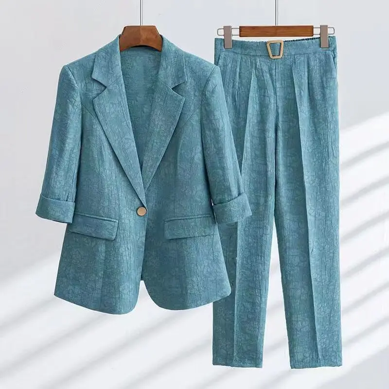 2024 Spring/Summer New Fashion Suit Jacket Matching Set Korean Elegant Casual Blazers Pants Two Piece Female Professional Wear