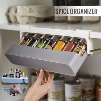 Portaspezie da cucina Portaoggetti autoadesivo da parete sotto il ripiano Portabottiglie per condimenti Organizzatore di spezie Portaoggetti da cucina 1