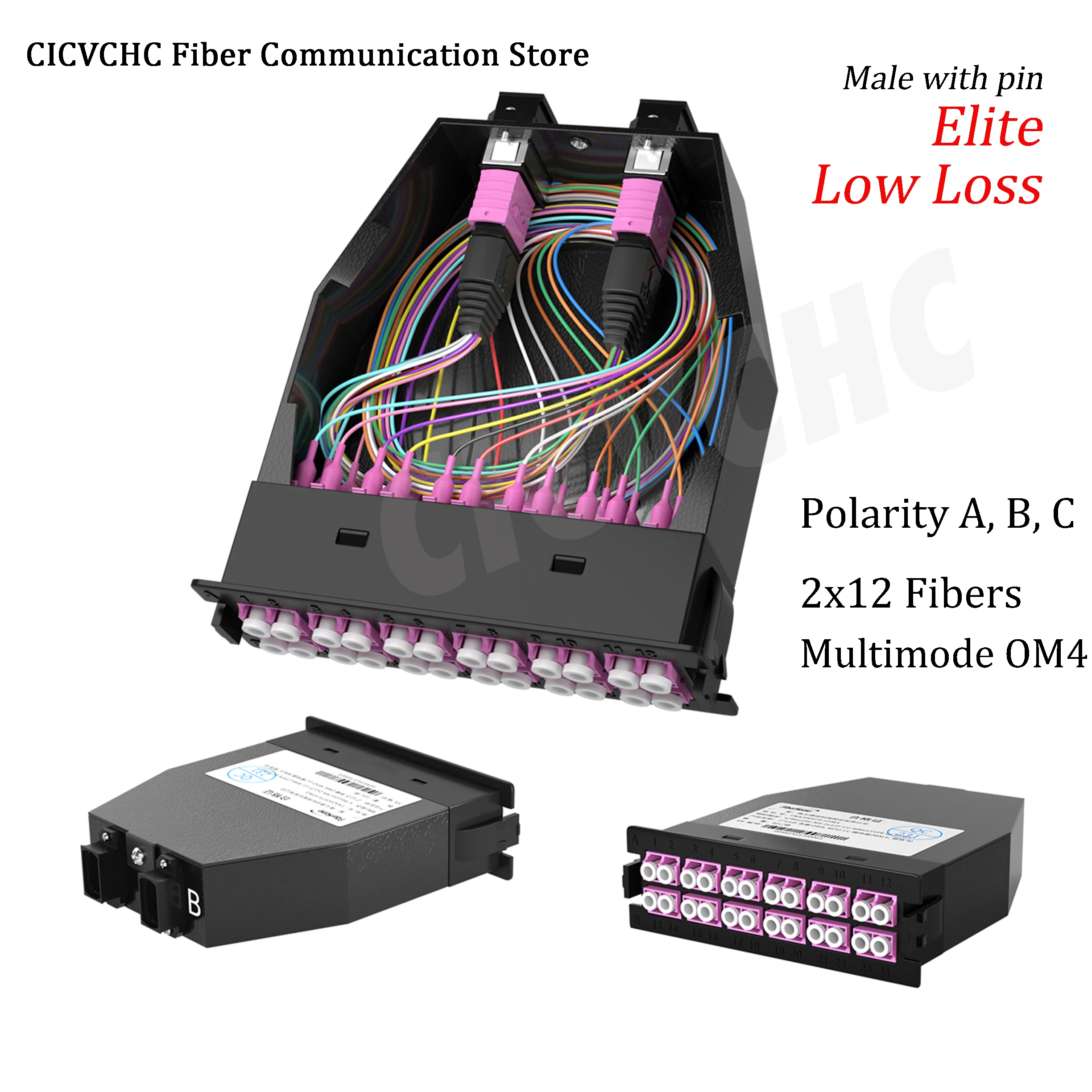 2X12 Fiber Modulo Cassetta Di Conversione Mpo/Upc Ad Alta Densità A Lc/Upc, Om4, Polarità A, Af, B, Lgx Box