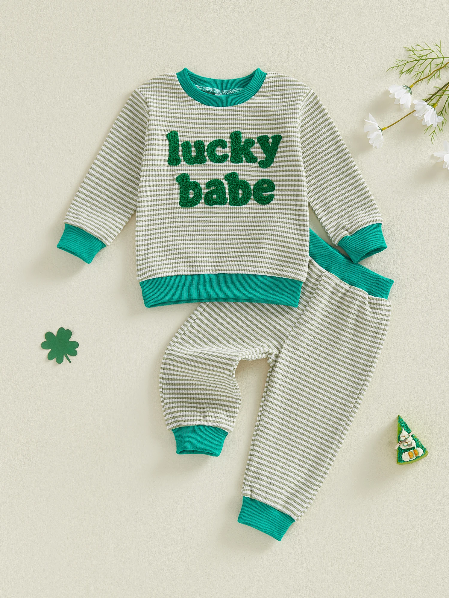 Infant St Patrick s Day Costume Green Shamrock Print Romper and Hat 2 Piece Set for Baby Boys and Girls