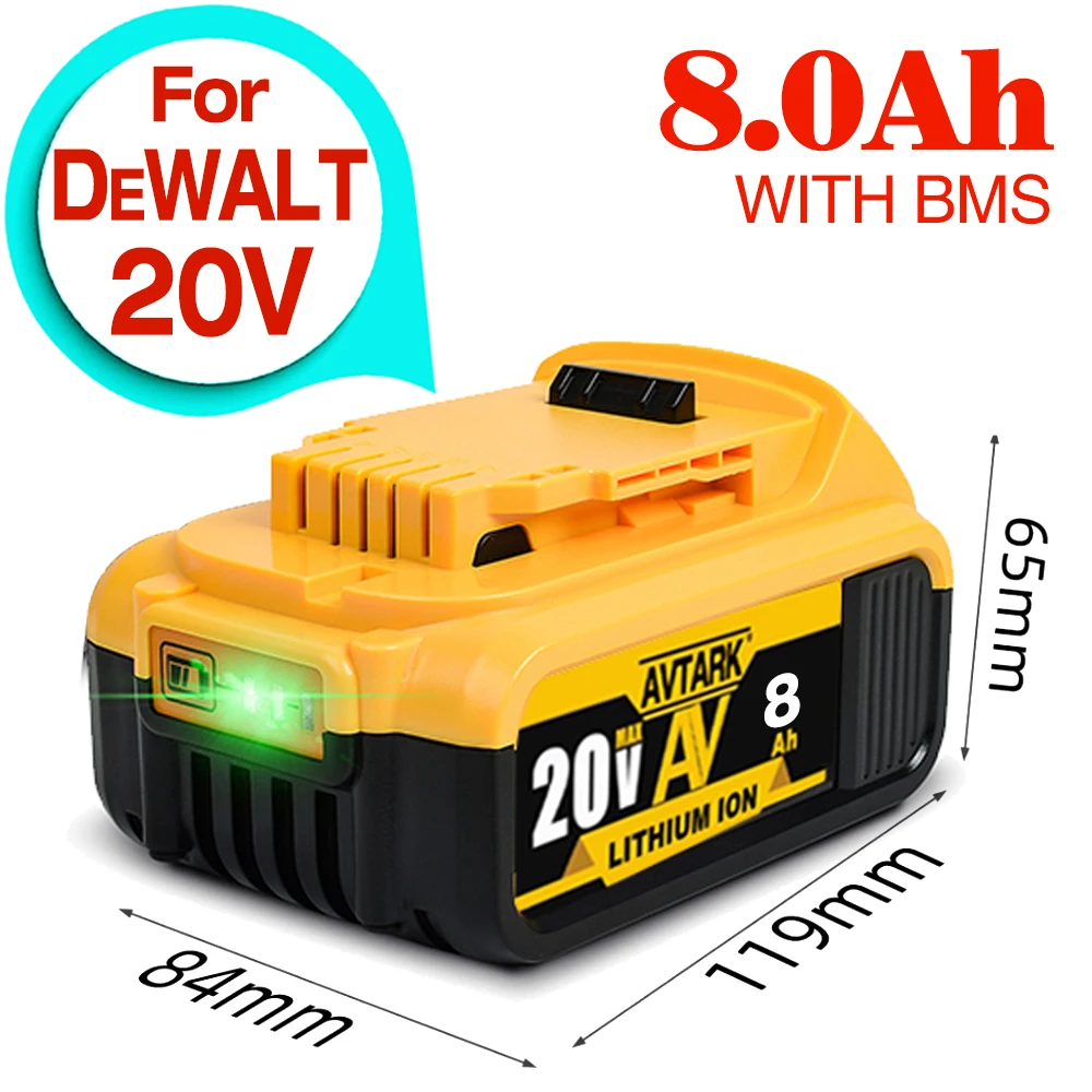 Rechargeable Battery Original DCB200 20V 8000mAh Lithium Replacement Battery For Dewalt 18V DCB184 DCB200 DCB182 DCB180 DCB181 DCB182 DCB201 DCB206