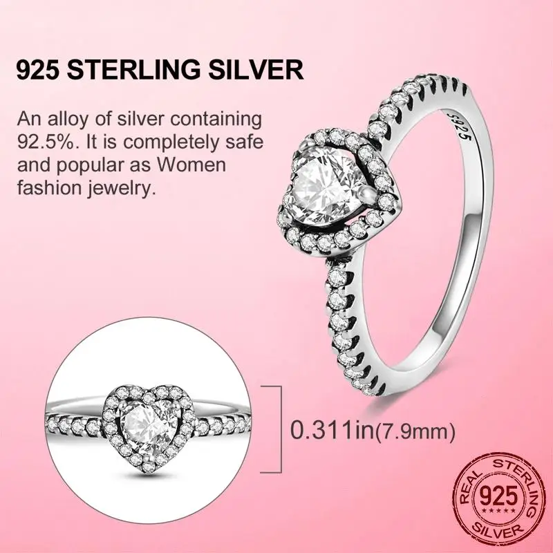 Silver Heart Ring Silver Rings Silver Ring Wedding Rings 925 Sterling Silver Triple Stackable Heart Zircon Finger Ring for Women Engagement Bride Gift Fine Jewelry